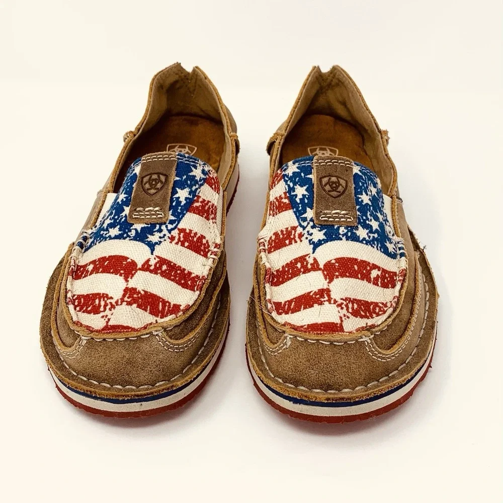 Ariat Women's Leather Suede Loafers Size 6 American Flag Style 10040359